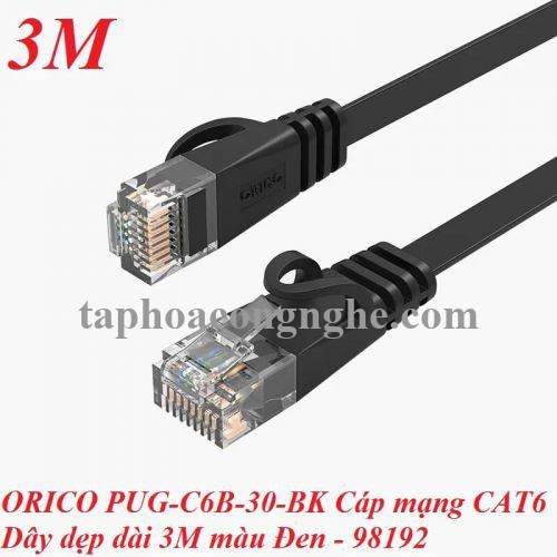 Orico 98192 PUG-C6B-30-BK CAT6 Dây dẹp dài 3M màu Đen Cáp mạng 30098192